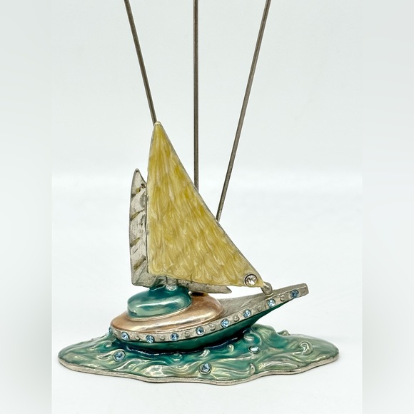 Jeweled Enamel Photo Holder Pair Sailing Ship Nautical Ocean Whimsical - Picture 2 of 6